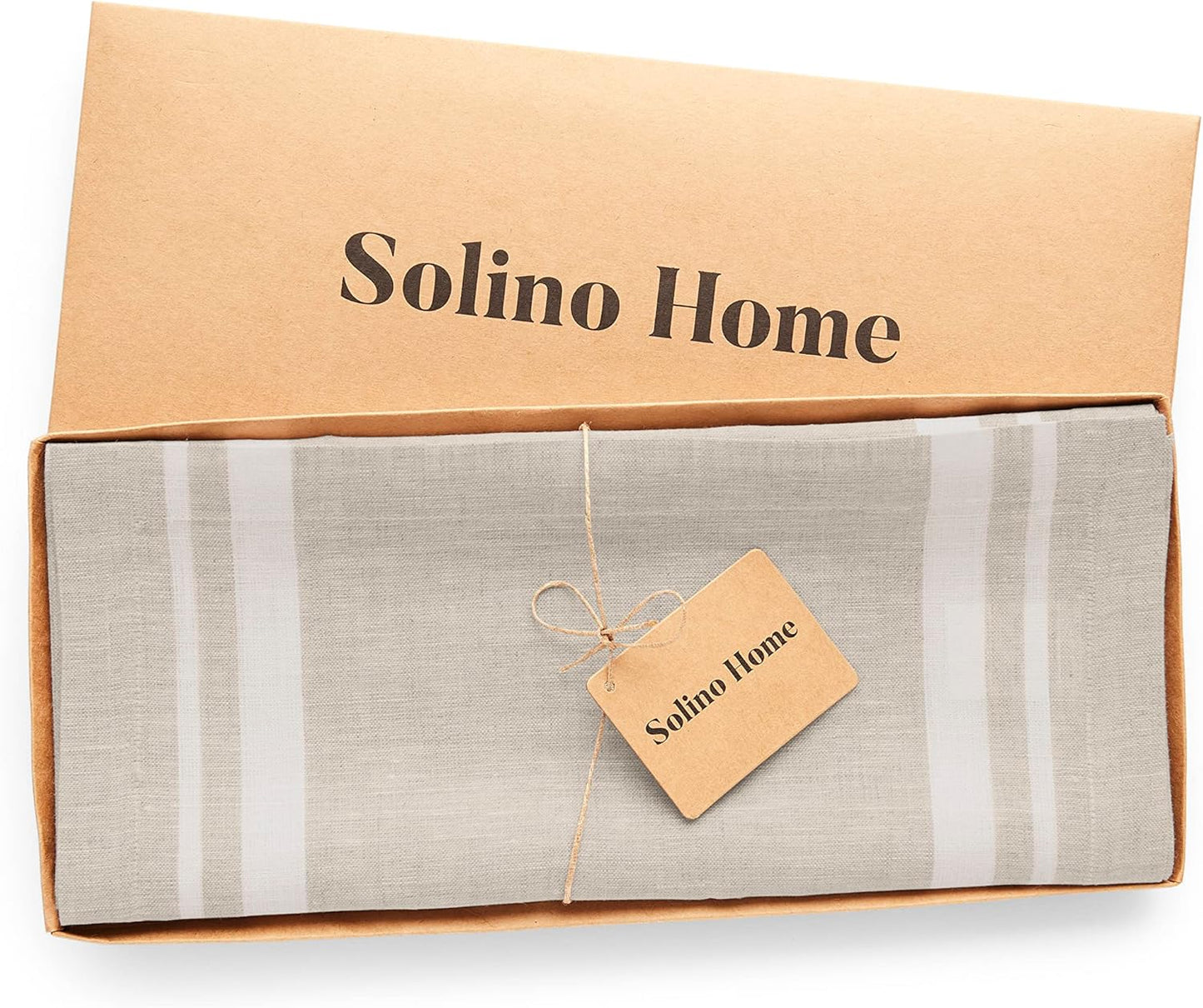 Solino Home Striped Linen Table Runner 120 Inches Long - French Stripe 100% Pure Linen White and Natural Dining Table Runner 16 x 120 Inch for Fall, Autumn, Thanksgiving