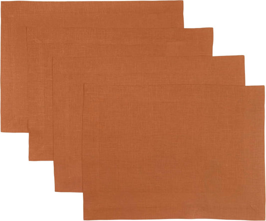 D'Moksha Homes Linen Rust Placemats Set of 4-100% Pure Linen Placemats 14 x 19 Inch for Fall and Halloween - Handcrafted and Machine Washable