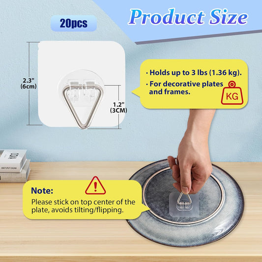 Wall Plate Hangers for Display - Invisible Adhesive Picture Hangers for Wall - Ideal for Hanging Decorative Plates | Photo Frames | Paintings - 2.3 Inch