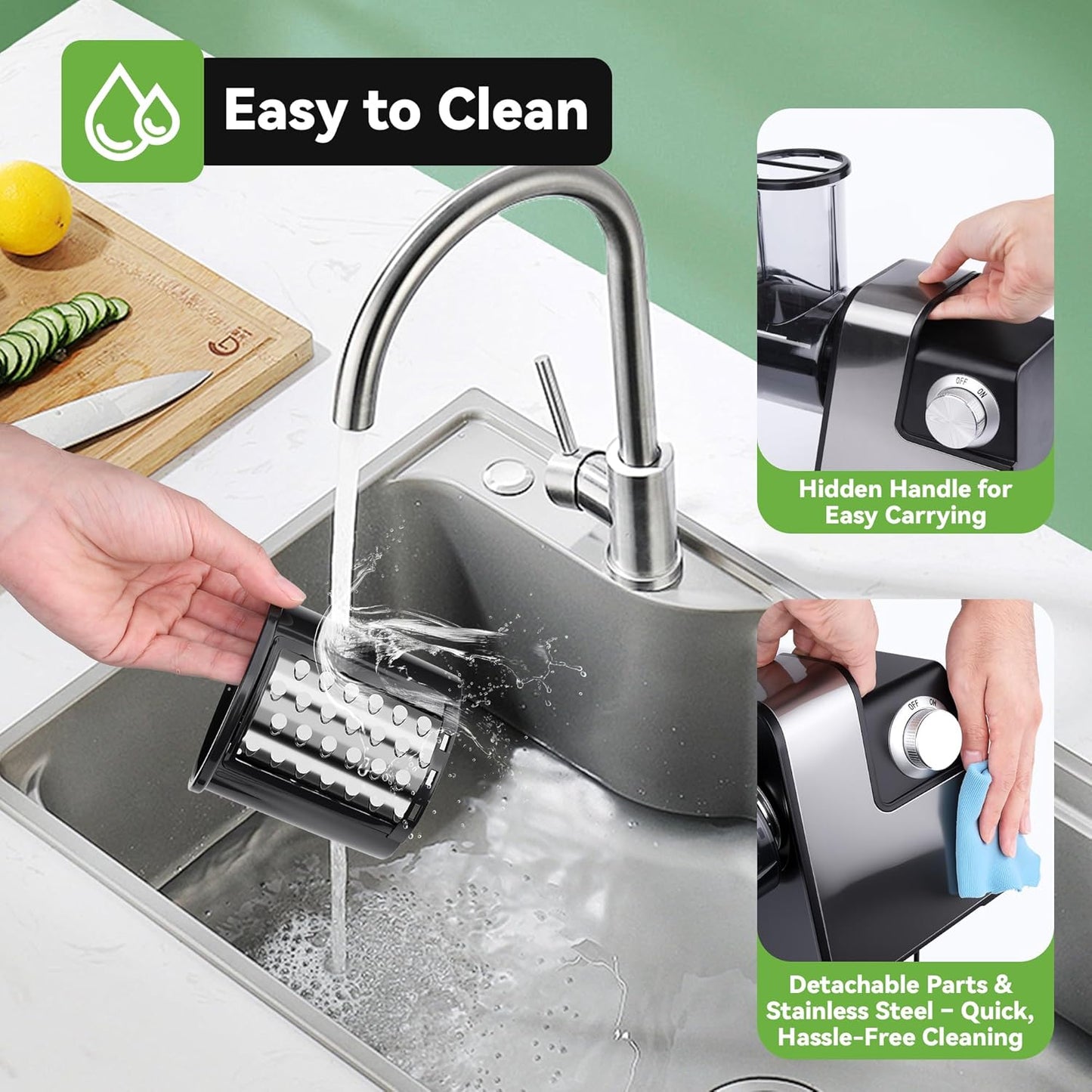 Electric Cheese Grater 7 in 1, Stainless Steel Salad Shooter, Electric Food Slicer Shredder Chopper with Rotary Switch, Automatic Grater for Block Cheese Vegetables Cucumber Carrots, 300W Salad Maker