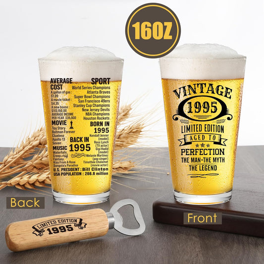 30th Birthday Gifts For Men 1995 Vintage Beer Glass 30 Year Old Birthday Decorations For Him 30th Bday Funny 30th Birthday Gifts Idea For Man Over 30 - Turning 30