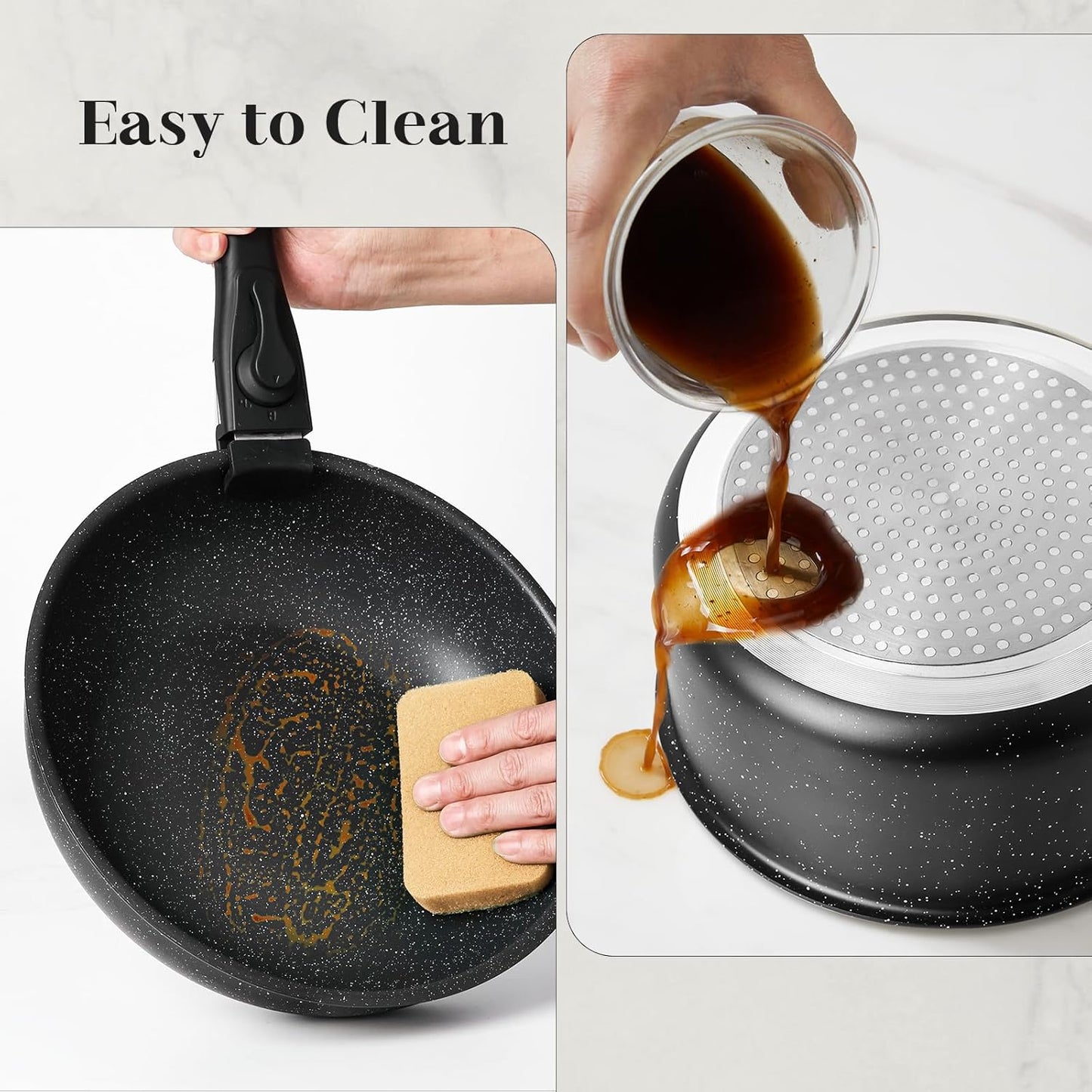 Sweetcrispy 12 pcs Pots and Pans Set, Nonstick Kitchen Induction Cookware Suit with Detachable Handle, Dishwasher Oven Safe, Pitch Black