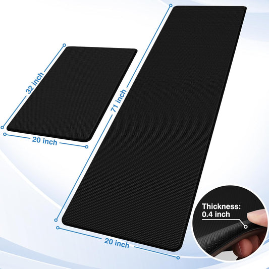 StepRite Kitchen Mats, 2PCS Kitchen Rugs, Cushioned Anti Fatigue Kitchen Mats for Floor, Non-Slip Standing Desk Mat, Waterproof Kitchen Rug Set for Kitchen, 20" x 32"+20" x 71"-0.4 inch Thick, Black