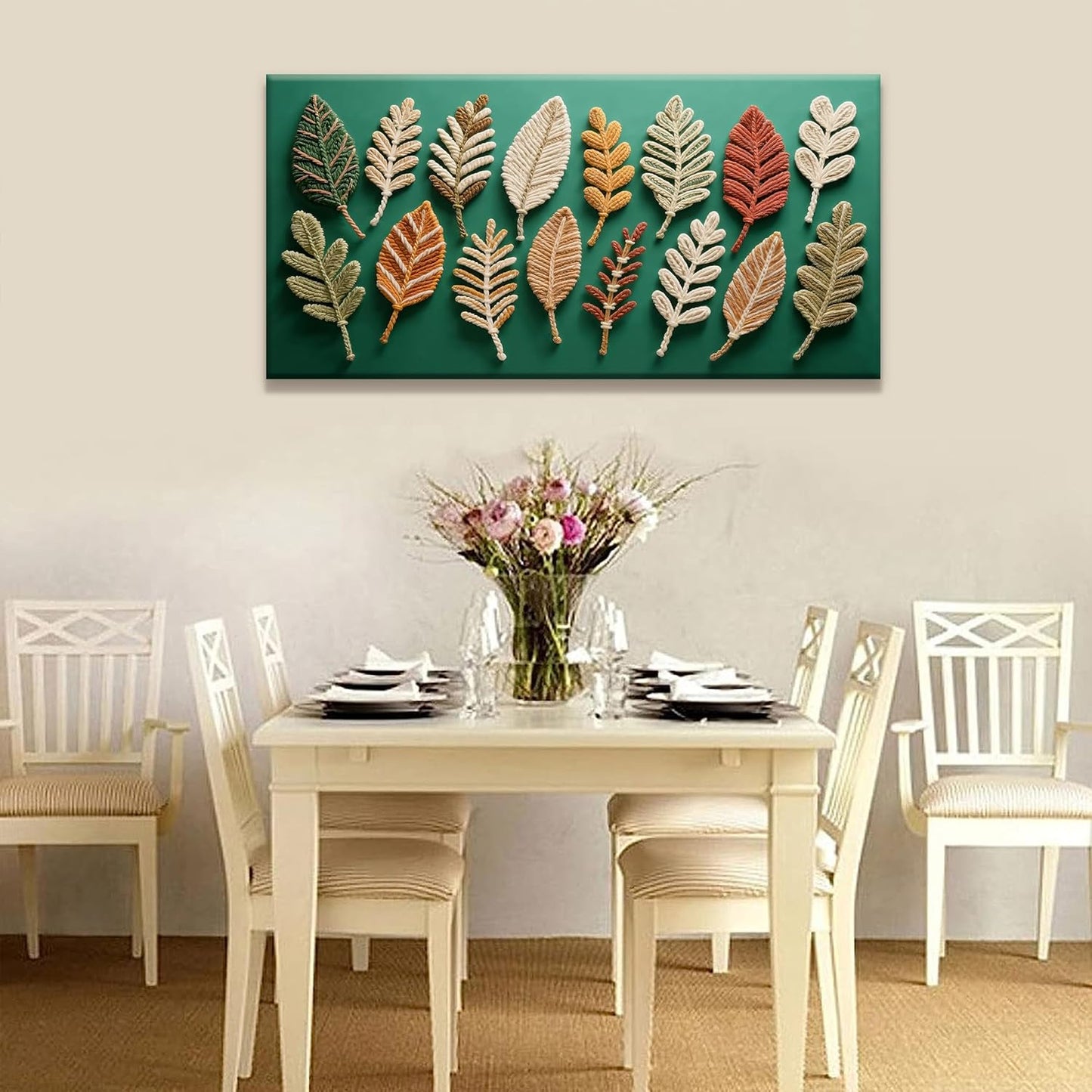 Tsomzxng Canvas Art Wall Decor Modern Bohemian Feather Abstract Art Decor Paintings Boho Wall Art Prints Green Wall Art Pictures For Bedroom Kitchen Office Home Decoration 20" × 40"