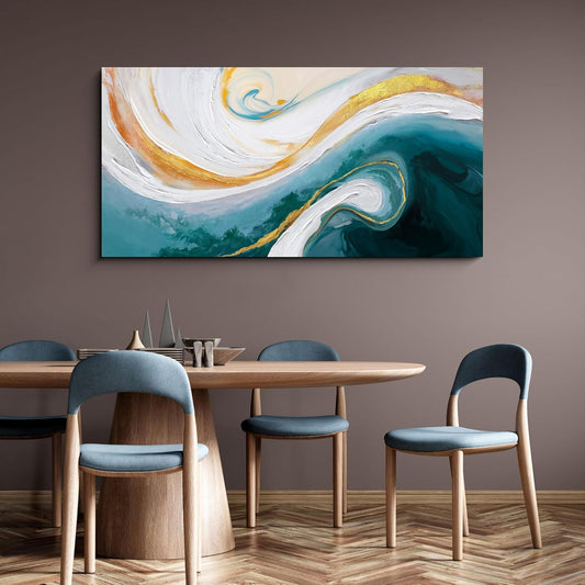 XLSJERST Abstract Canvas Wall Art for Living Room - Large Nave Blue and White Wall Decor Picture Modern Orange Painting Artwork for Bedroom Home Office Decoration Size 58x29 Inches