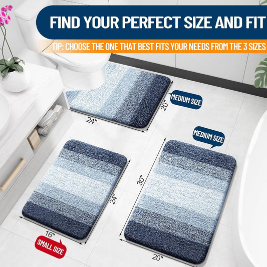 OLANLY Bathroom Rug Set 2 Piece, Soft Absorbent Microfiber Bath Rug Set, Non-Slip, Machine Wash Dry, Plush Shaggy Bath Mats for Bathroom (30"x20"+24"x16", Dark Blue)