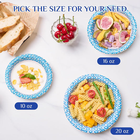 MUCHII 10 Oz Paper Bowls 150 Count Disposable Bowls, Printed Soak Proof Small Bowls for Snacks, Dessert, And Light Lunch Meals