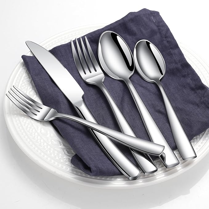 20-Piece Silverware Set, Heavy Duty Stainless Steel Flatware Set Service for 4, Modern Design Cutlery Utensil Sets, Dinner Fork Knife Spoon Eating Tableware Sets for Home, Dishwasher Safe