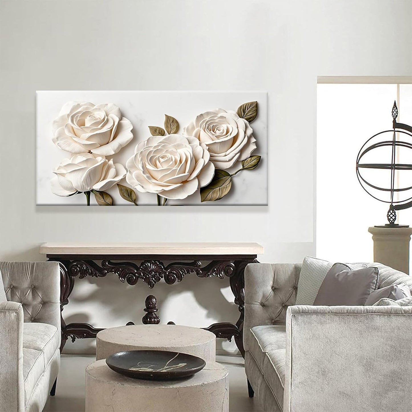 Suconvng Canvas Art Wall Decor Floral Wall Art For Living Room Modern Canvas Wall Decor Prints Pictures For Wall White Flower Wall Art For Hotel Home Artwork 24x48 Inch