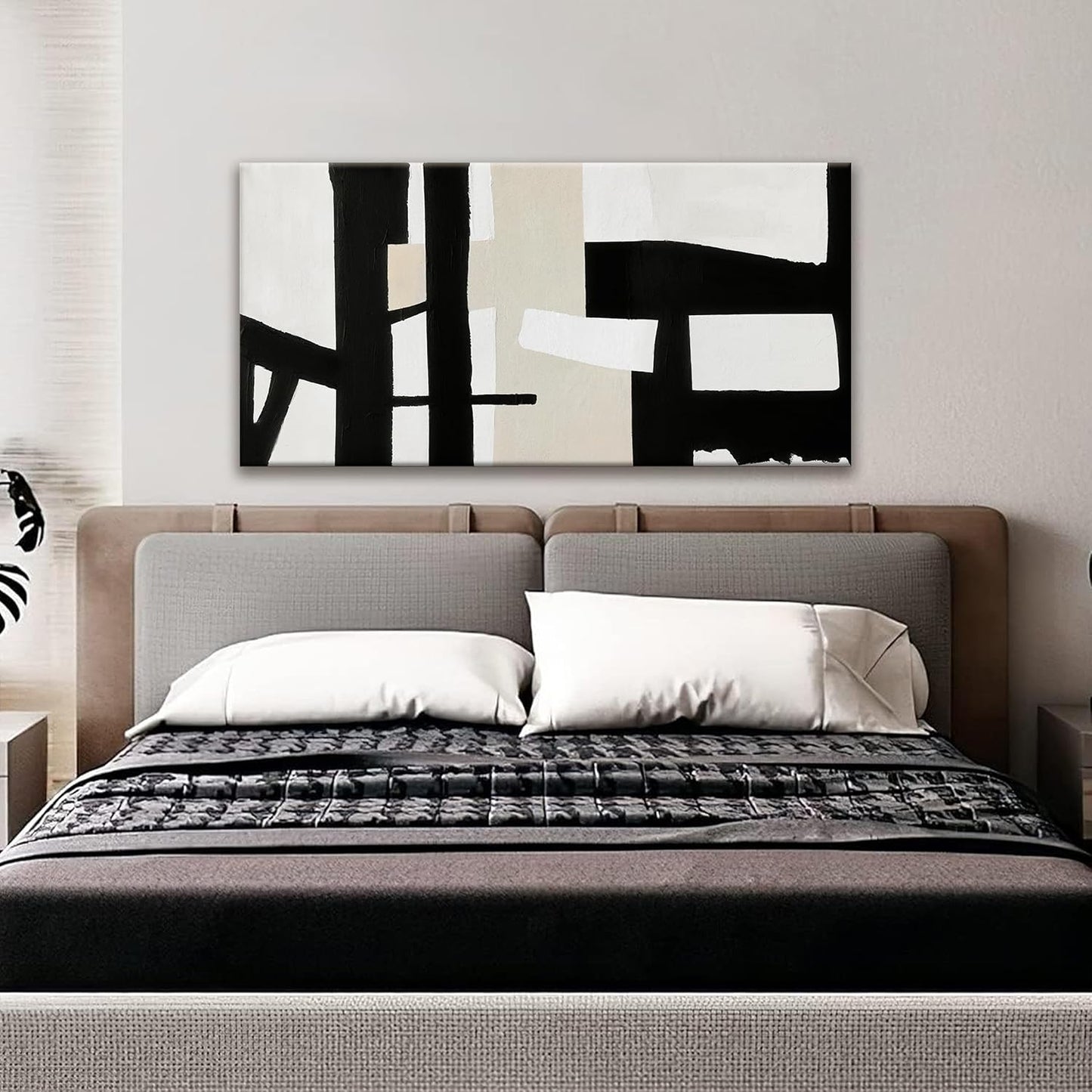 QSQ Abstract Black And White Wall Art Painting Canvas Art Wall Decor 20 x 40 Inch Decorations Grey White Wall Art Office Home Wall Decor Canvas Picture Artwork For Bedroom Kitchen