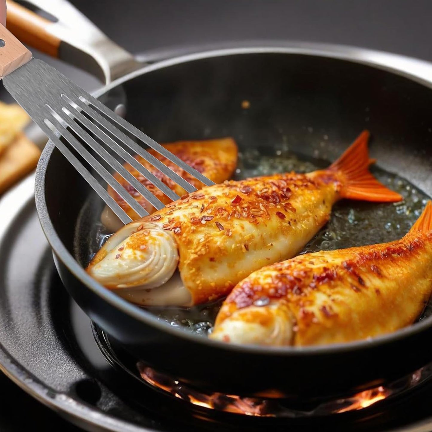 3-Piece Griddle Spatula Set for Flat Top Grill – Stainless Steel Turner Kit with Wooden Handles, Heavy Duty BBQ Accessories for Teppanyaki, Outdoor Cooking & Smash Burgers