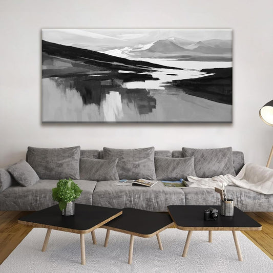 Large Abstract Wall Art For Living Room Decor Black White Wall Art Painting Prints Minimalist Black Abstract Art Modern Canvas Art Wall Decor For Bedroom Kitchen Office 29"×58"