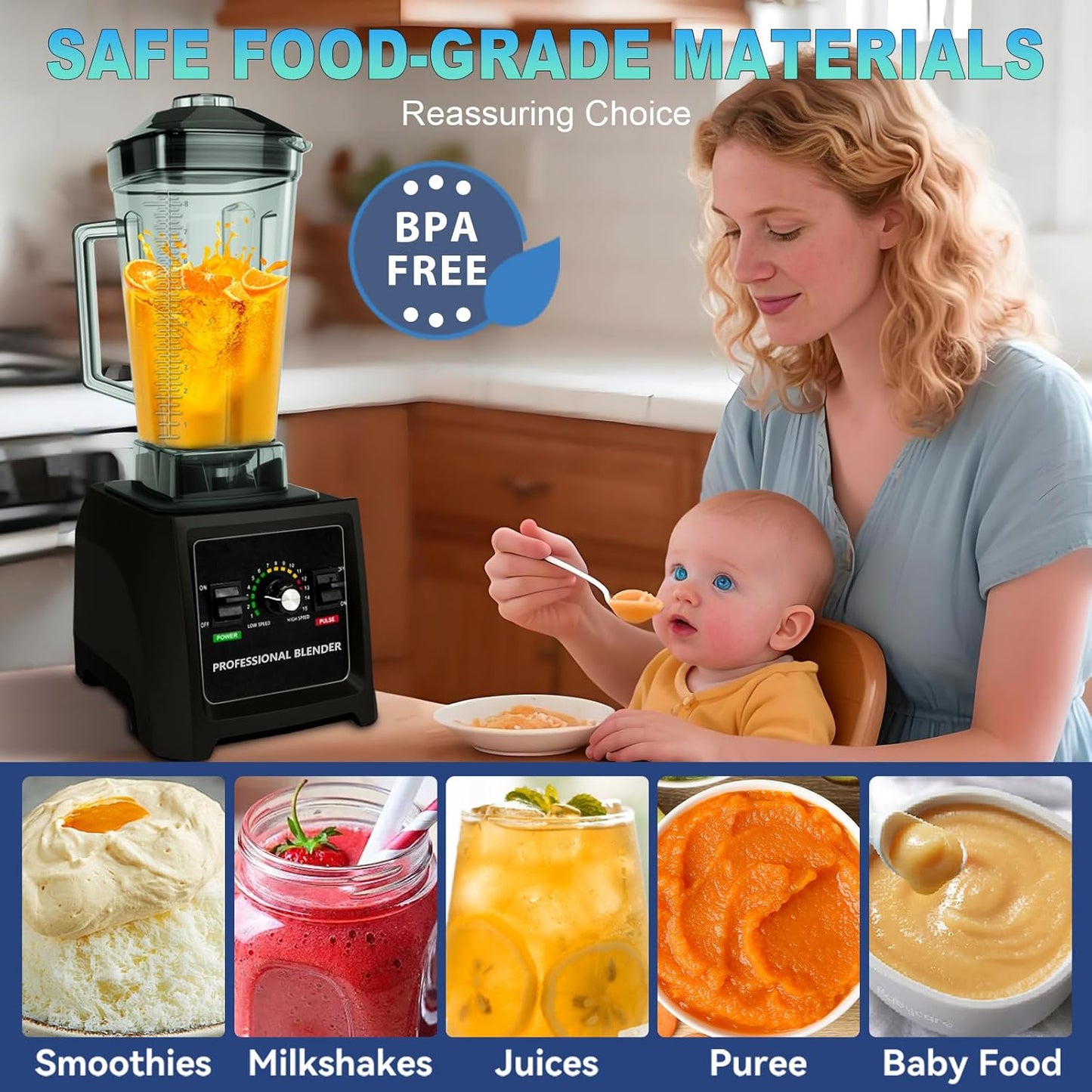 2025 Enhanced -Smoothie Blender【2000W German Nano-class Super Motor】【6 Military Grade Titanium Steel Blades】6-Second Quick Ice Crushing, Professional Blender for ice Smoothies and Milkshakes (Black)