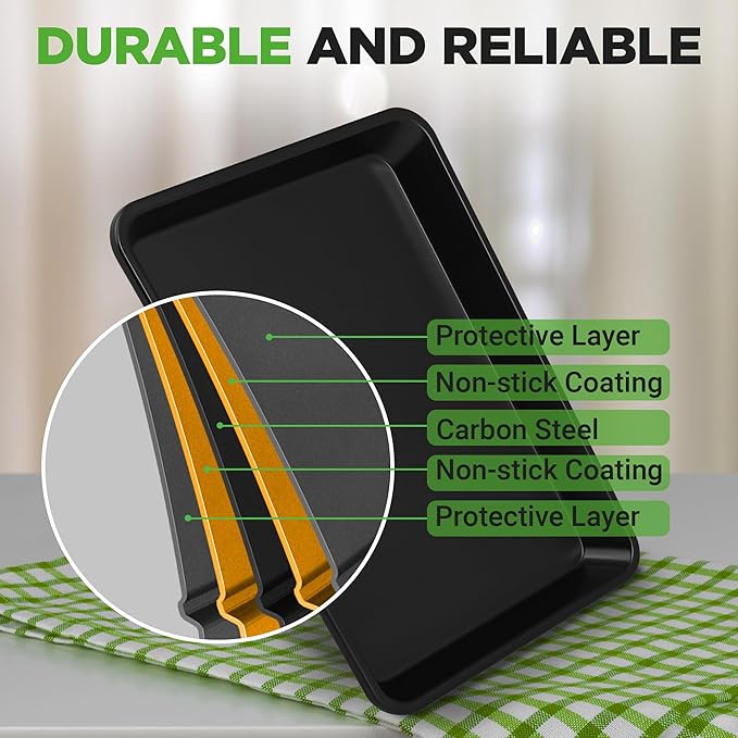 NutriChef 2-Piece Non-Stick Black Cookie Sheets - Versatile & Durable Non-Toxic Carbon Steel Bakeware Sets, Stackable Baking Tray for Cookies, Brownies, Jelly rolls - Oven Safe & Easy Clean