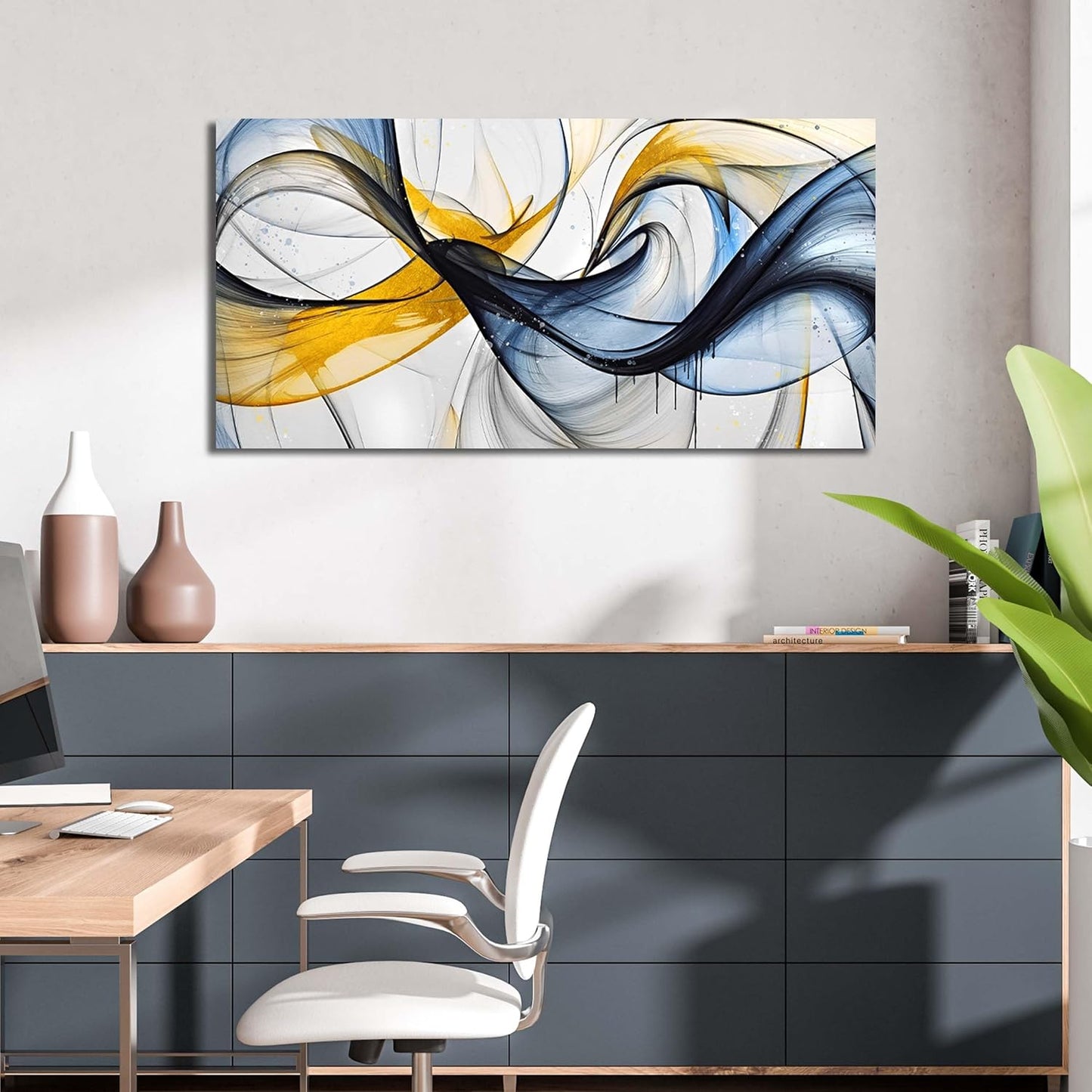 Abstract Office Artwork Wall Decor - Blue Canvas Art Wall Decor for Living Room - Modern Wall Art for Bedroom Size 20" x 40"