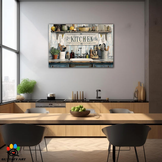 GUTTATY Farmhouse Wall Art Rustic Kitchen Decor, Ready to Hang Tidy Kitchen,Vintage Posters Prints for Dinning Room Home Kitchen Restaurant Painting 32×48 Inch