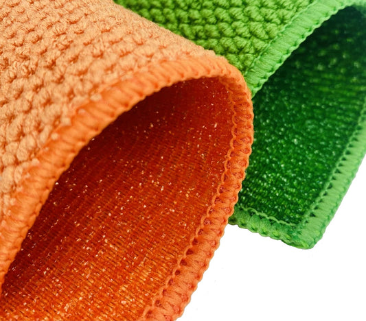 16 Pack Microfiber Scrub Dish Cleaning Cloth, Non-Scratch, Reusable & Durable for Pan Pot Dish Cooktop Stovetop Counter Kitchen Household, Machine Washable, 6 x 6 Inch, Orange & Green Assorted