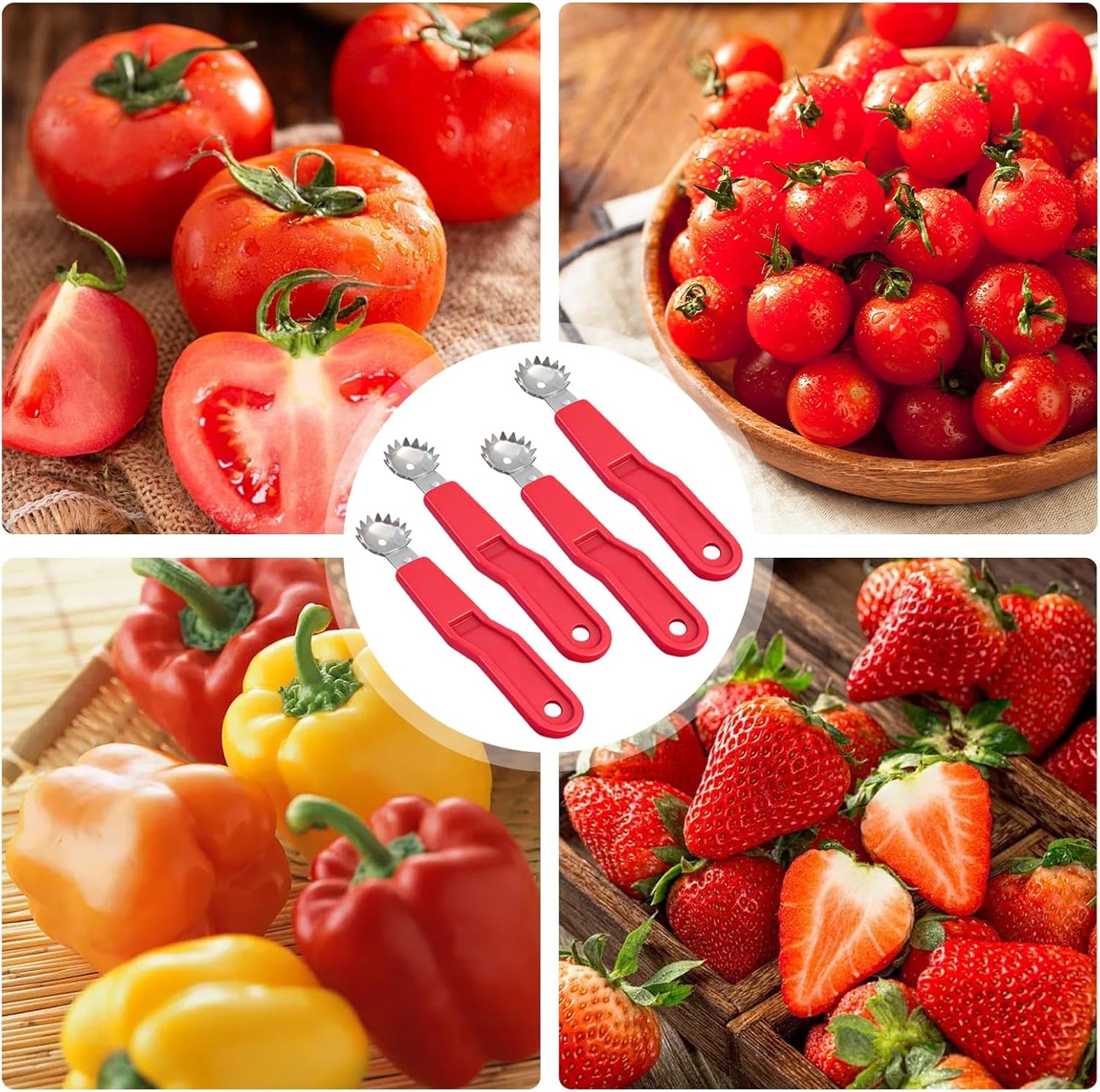 5 Pcs Tomato Corer Tool Strawberry Huller Stem Remover, Handle with hole, Stainless Steel, Fruit Corer Tool for Tomato Strawberry