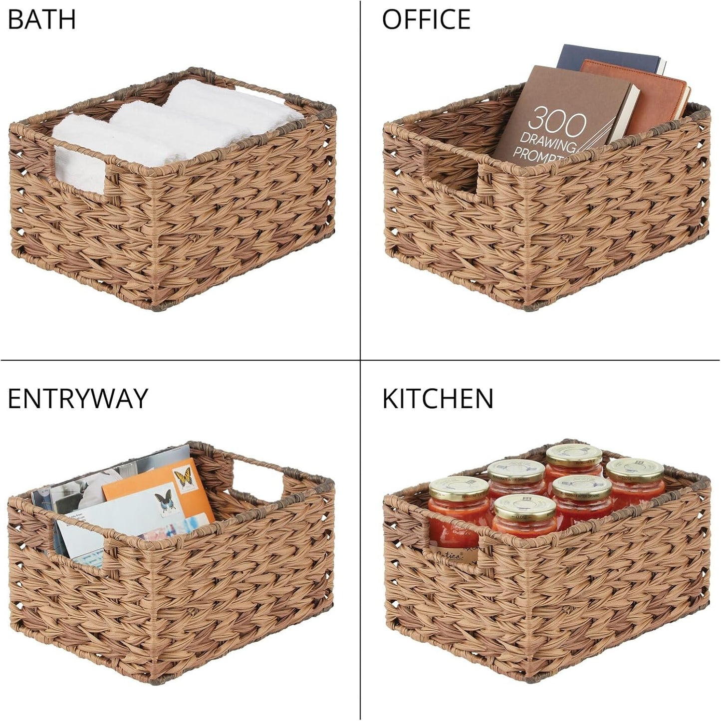 mDesign Woven Farmhouse Kitchen Pantry Food Storage Organizer Basket Bin Box - Container Organization for Cabinets, Cupboards, Shelves, Countertops - Store Potatoes, Onions, Fruit, 6 Pack, Brown Ombre