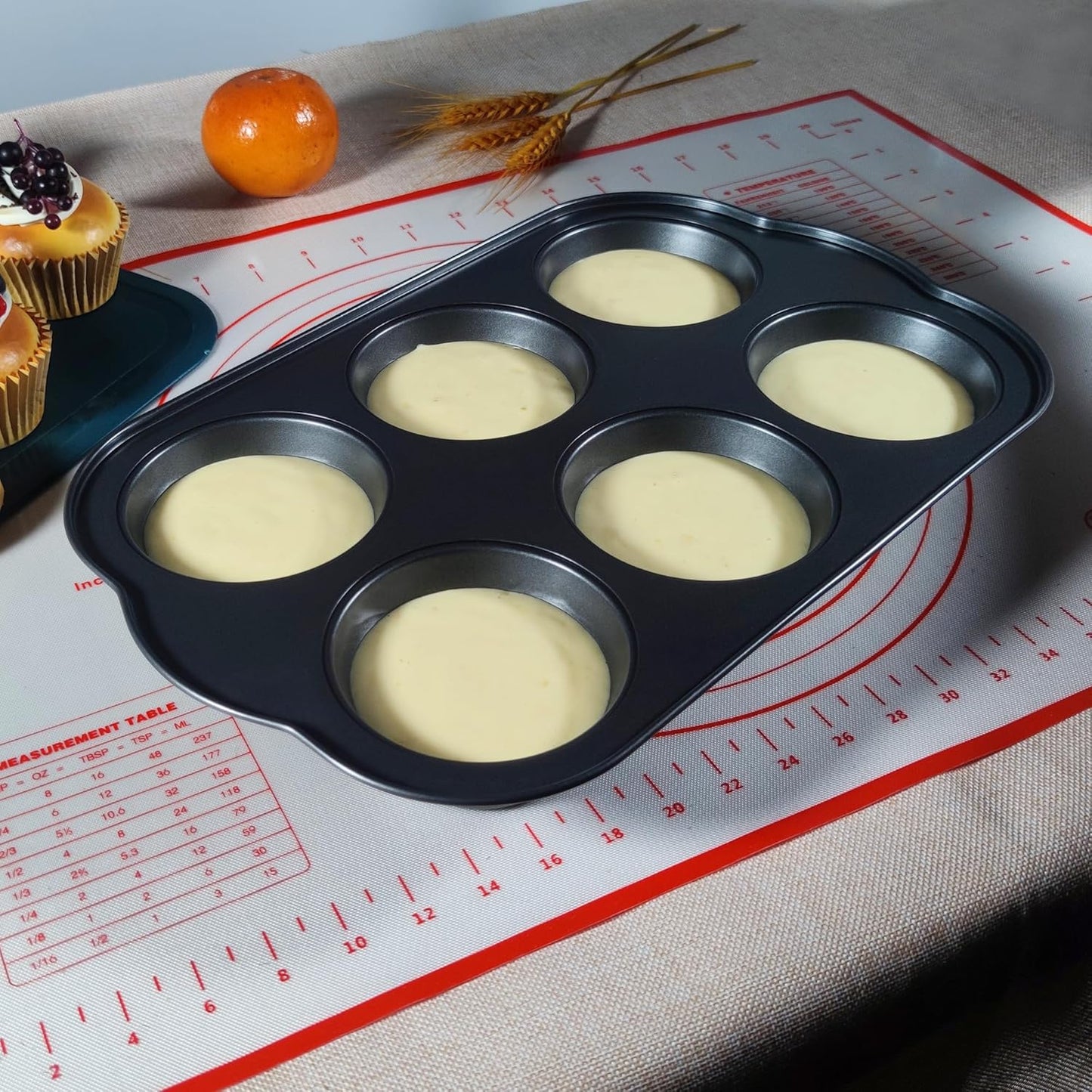 Non-Stick Jumbo Muffin Pans, 3.5" 6-Cup Set of 2 Baking Pans, Heavy Duty Carbon Steel Tins for Extra-large Muffins & Cupcakes