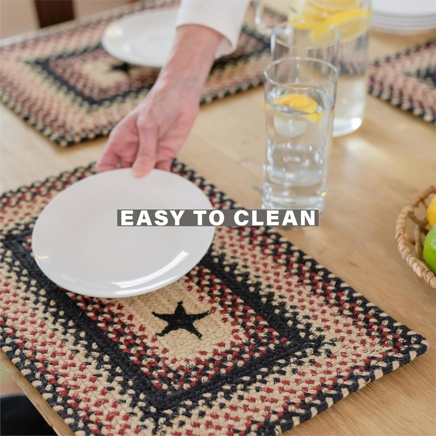 Homespice Primitive Star Gloucester Braided Oval Table Runner, Warm Primitive Decor, Black and Red 11x36 - Jute Dining Table Accessories - Rich Colors, Easy to Clean, Durable and Protects Furniture