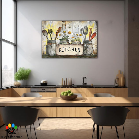 GUTTATY Kitchen Pictures Wall Decor, Farmhouse Wall Art Decor Graffiti Style Kitchen for Dinning Room Restaurant Decor, Mother's Day Gift for Grandma Mom Hanging Artwork 32×48 Inch