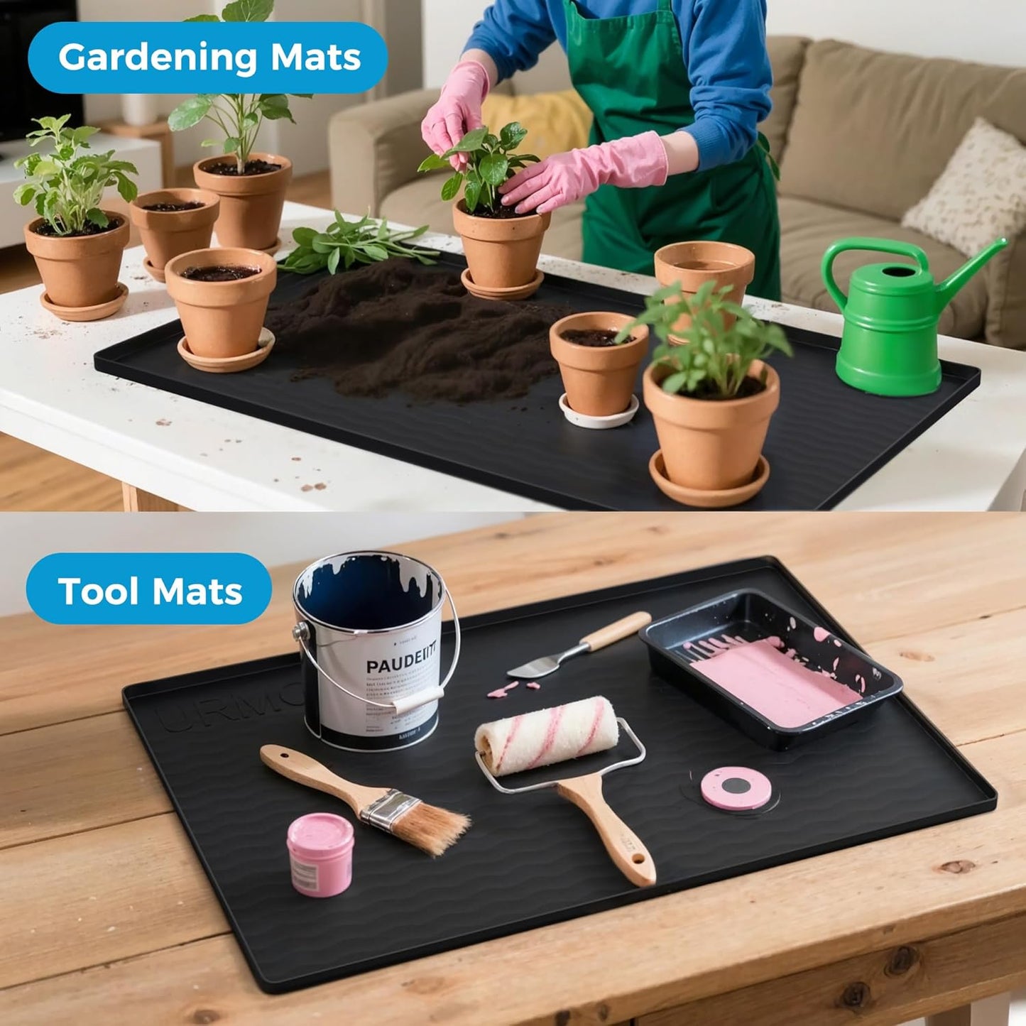 URMONA 25'' x 22'' Waterproof Silicone Under Sink Mat Cabinet and Counter Protector, Shelf Liner for Kitchen and Bathroom, Storage and Organizers, Litter Mat, Pet Cat Puppy Essentials(Light Cream)