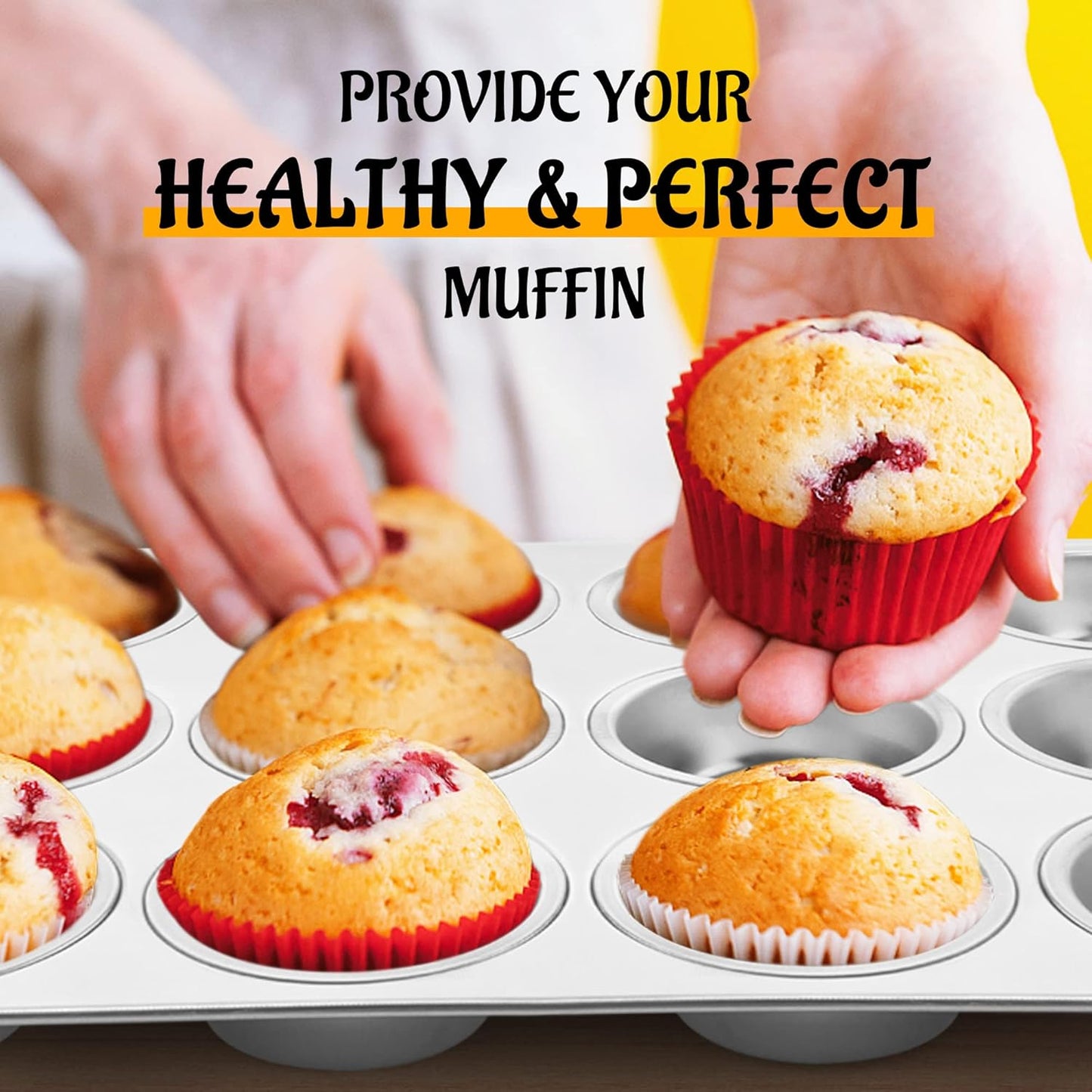 E-far Muffin Pan 12-Cup, Set of 2, Stainless Steel Cupcake Pan Metal Muffin Baking Tins for Oven, Regular Size & Easy Clean, Non-toxic & Dishwasher Safe