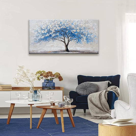 Suconvng Wall Art Blue Tree Of Life Modern Wall Artwork Canvas Art Wall Decor Pictures Painting Blue Tree Abstract Wall Decor For Living Room Bedroom Dining Room Home Office Artwork 24"×48"