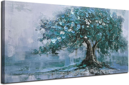 Ardemy Tree Canvas Wall Art for Living Room Large Teal Tree of Life Bedroom Pictures Paintings Wall Decor Artwork for Walls Home Office Dining Room Kitchen, 48"x24"