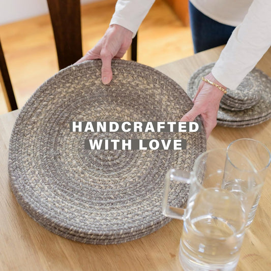 Grey Cloud Round Braided Placemats, Warm Farmhouse Decor, Set of 2, 15", Grey Jute Table Mats - Vibrant Colors, Durable, Easy to Clean and Protects Furniture