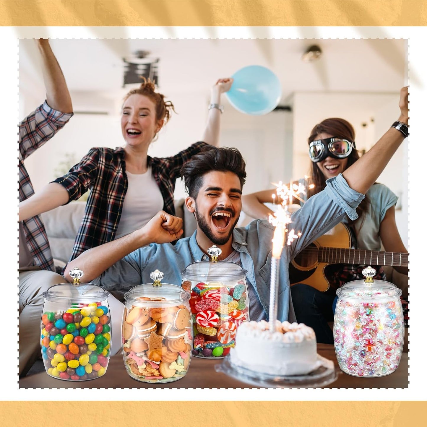 Nuogo 4 Pcs Plastic Candy and Cookie Jars with Lids Clear Cookie Container Candy Jars Large Airtight Apothecary Storage Organization for Wedding Home Kitchen Bar(128 oz)