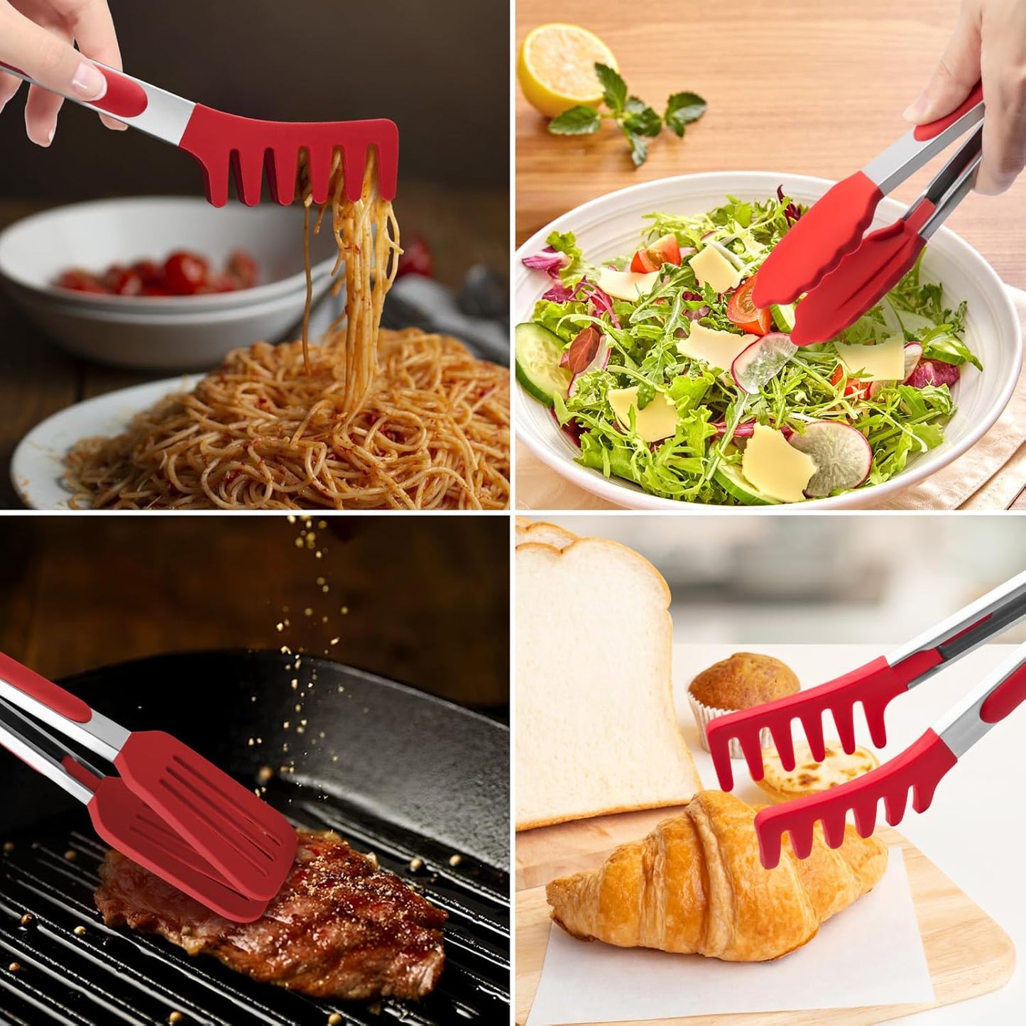 3 Pack Silicone Tongs for Cooking,Maywe Tanso 9 Inch Cooking Kitchen Tongs with Silicone Tips,Nonstick Stainless Steel Tongs for Steak Pie Pizza Pasta Spaghetti Salad BBQ Buffet
