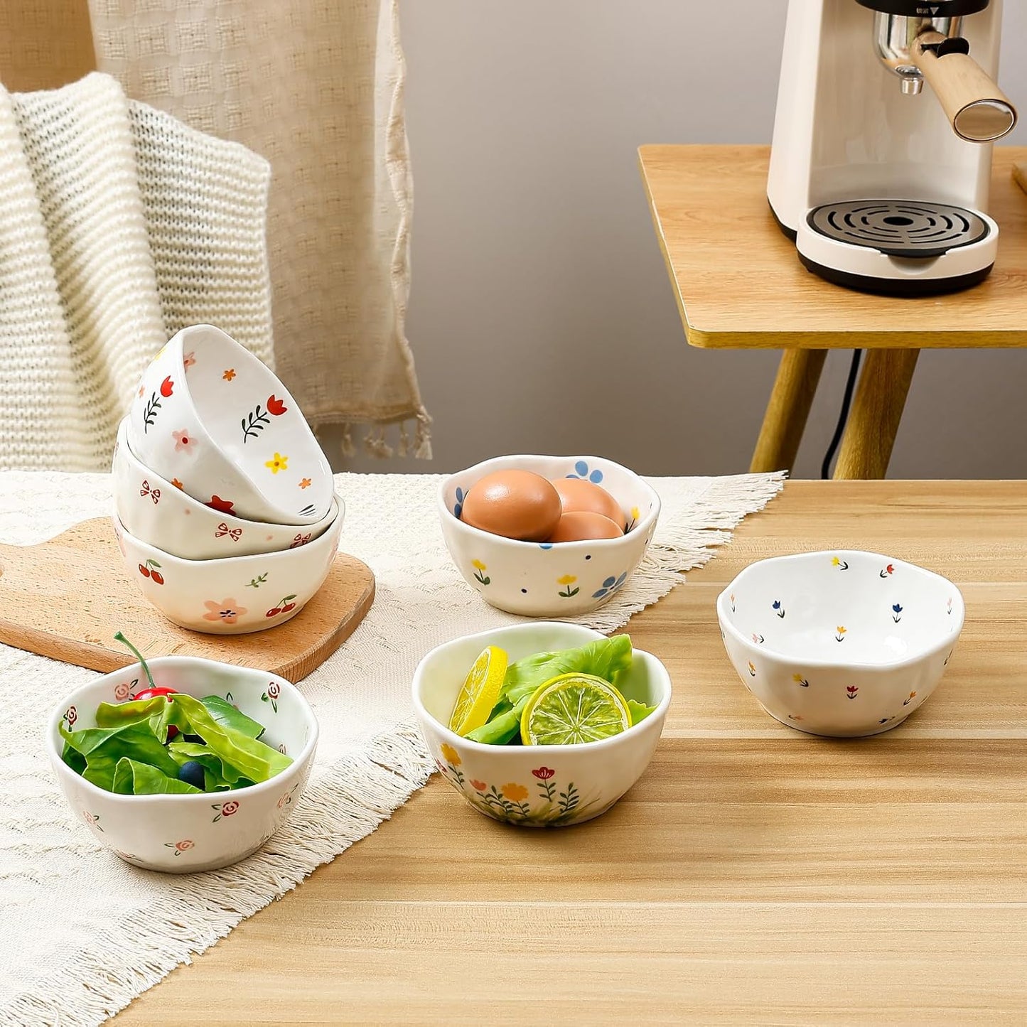 Koythin Ceramic Cereal Bowl, Cute Flowers Pattern Kitchen Bowls for Cereal, Salad, Pasta, Soup, Dessert, Serving, Home Decor, Microwave and Dishwasher Safe (Pink Bow)