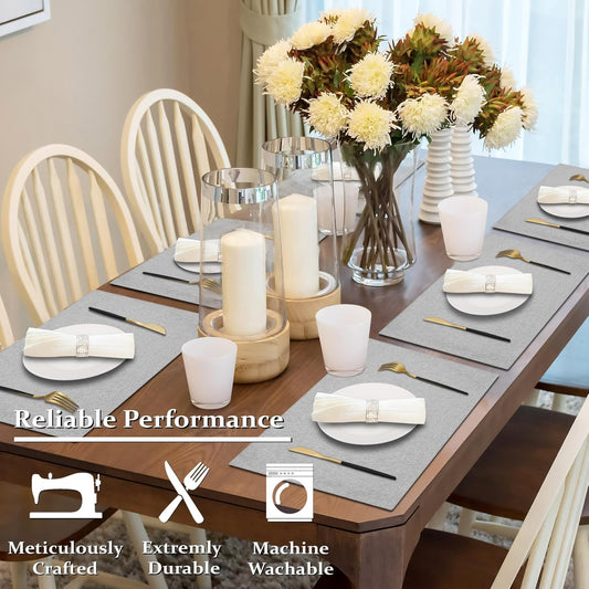 Cloth Placemats Set of 6, Cotton Linen Blend Machine Washable Double Layered Durable Place Mats Heat Resistant Placemats Wrinkle Free Thick Fabric Dining Table Mats (Light Grey, 6)