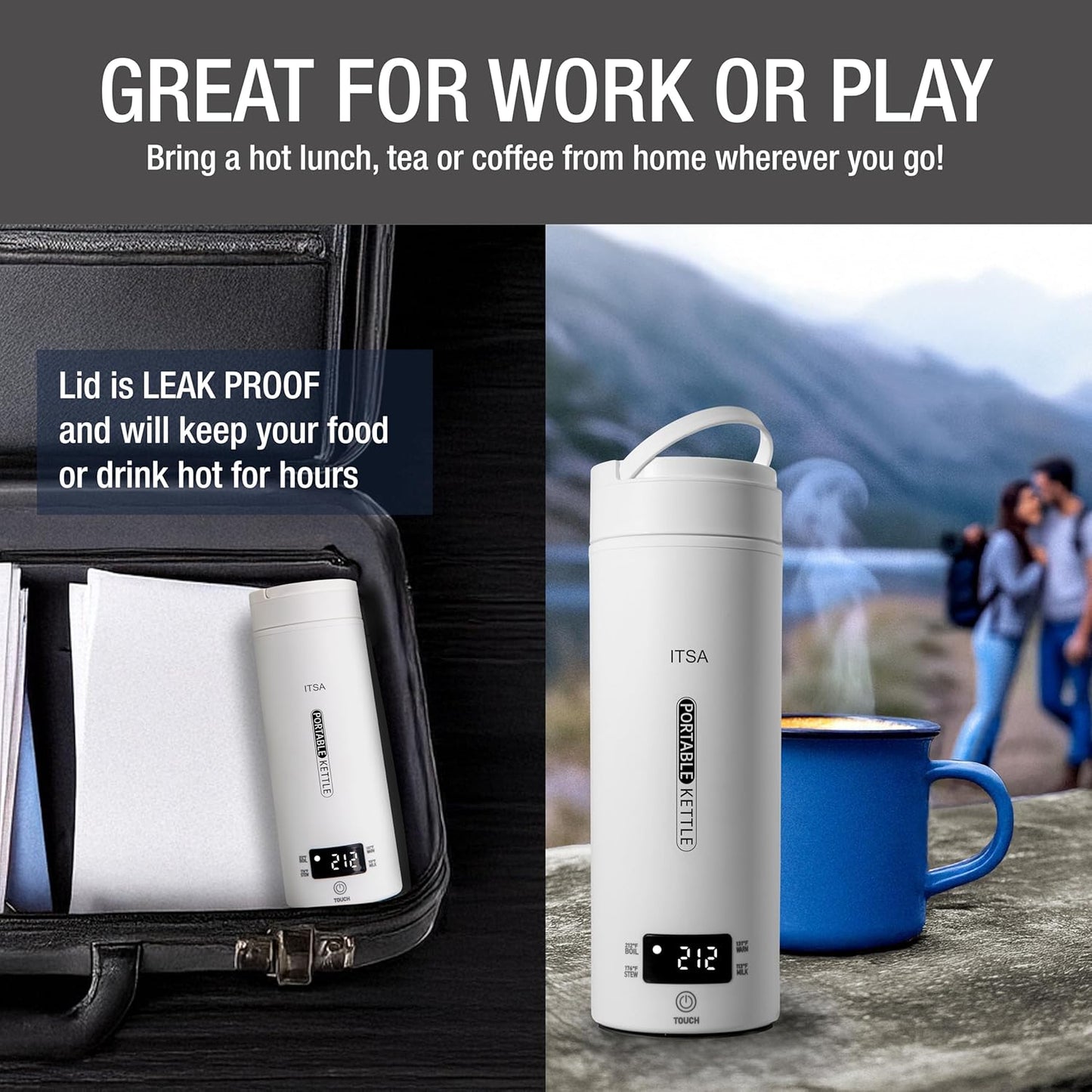 ITSA Travel Electric Kettle 500ml Portable Stainless Steel Water Boiler with Temperature Control & Auto Shut Off – Mini Electric Kettle for Coffee, Tea & Hot Water, BPA-Free