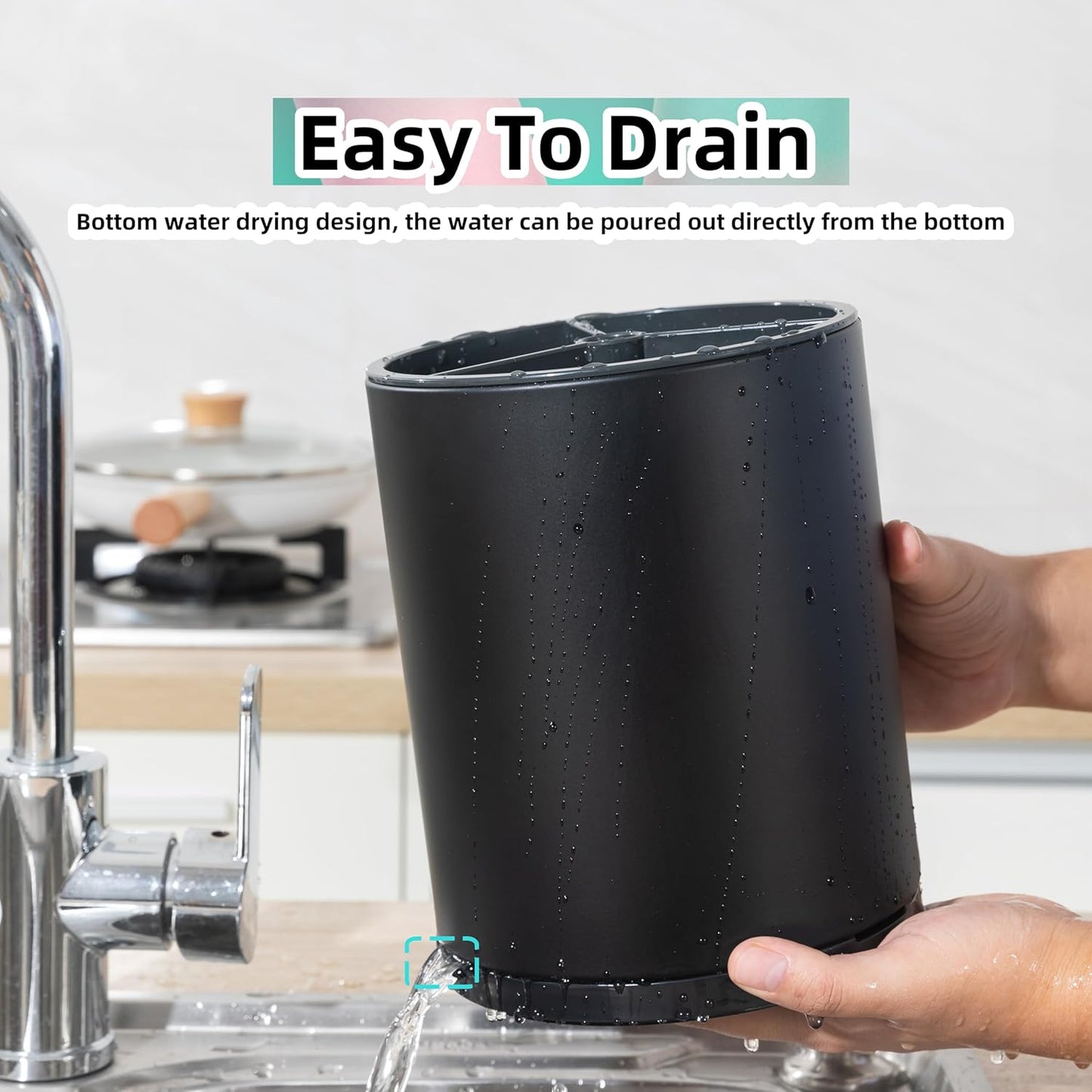 Kitchen Utensil Holder Extra Large 360°Rotating For Counter Organizer Stainless Steel Storage Cooking Silverware Caddy 3 Compartment Flatware Spoon Spatula Tool Cutlery Container(Black)