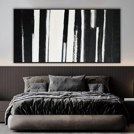 Framed Abstract Canvas Wall Art Decor Large Home Decor Wall Art Prints Black and White Minimalist Stripes Framed Artwork Modern paintings Wall Decorations for Living Room Wall Bedroom Kitchen Office Decor 29"×58"