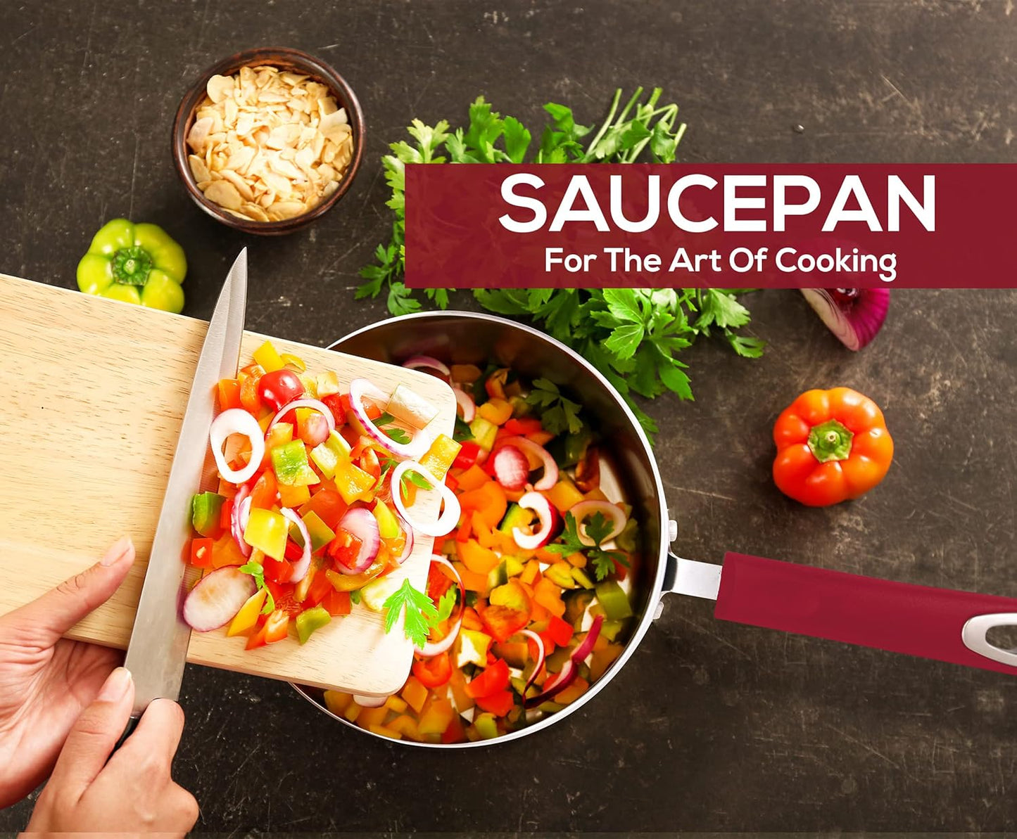 Utopia Kitchen Nonstick Stock Pot Saucepan Set with Lids, 1 Quart and 2 Quarts Multipurpose Stock Pots Set for Home, Kitchen or Restaurant, Red & Black