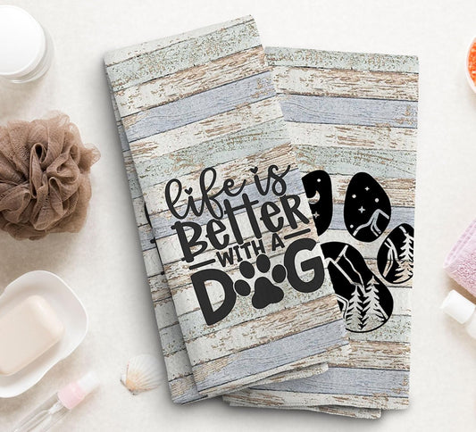 Dog Towel - Life is Better with A Dog Kitchen Towels & Dishcloths Set of 2, 1624 Inches