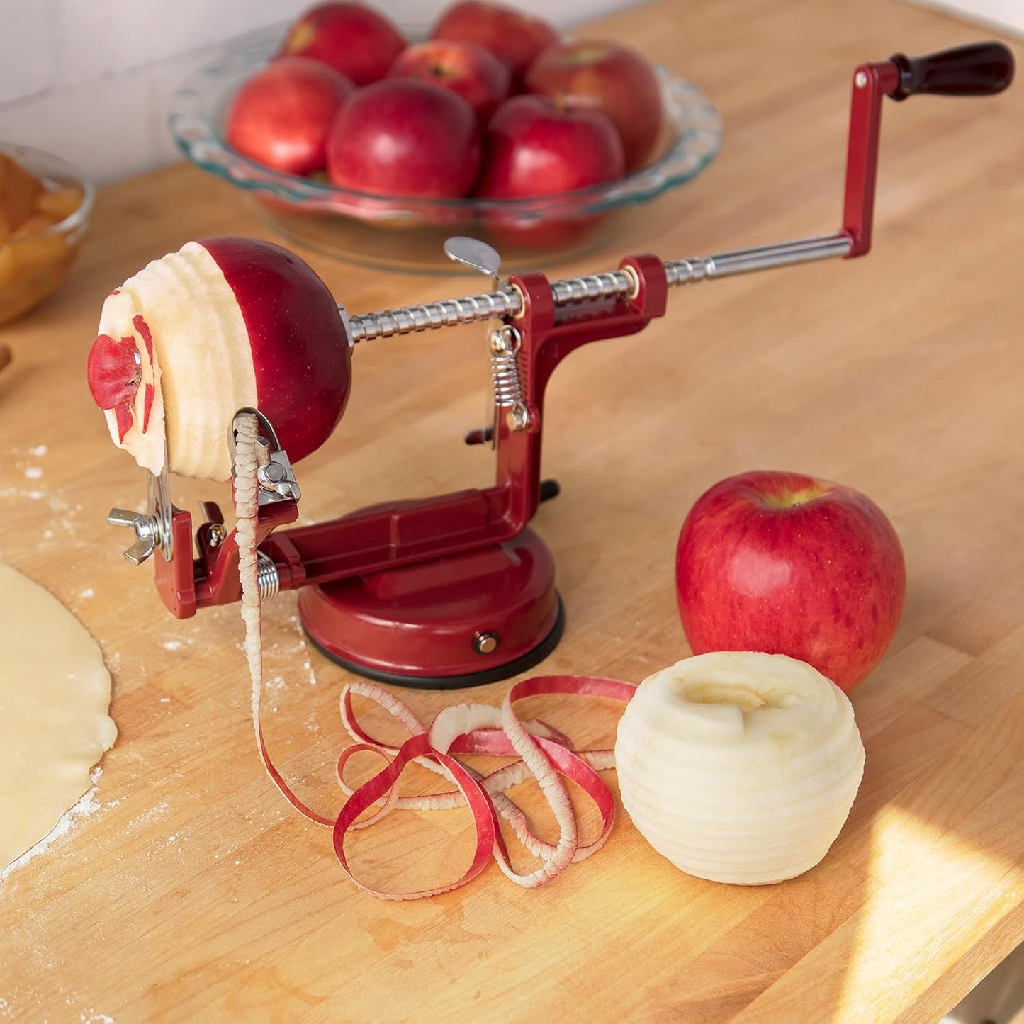 Apple Peeler and Corer - Durable Heavy Duty Chrome Cast Iron w Powerful Countertop Suction, Hand Crank for Fruits, Potatoes or Veggies, Picking Season- Pie Dessert Baking, Must Have Kitchen Essential
