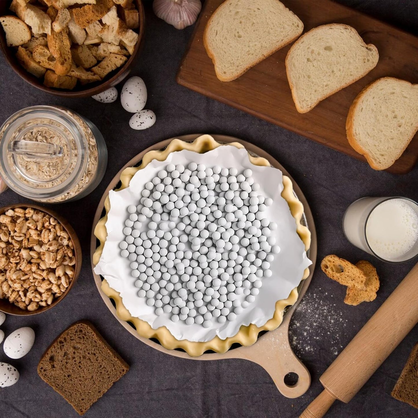 MOBYKE 2.2 LB Ceramic Pie Weights for Blind Baking With Storage Box - Natural Stoneware Beads for Baking Crust