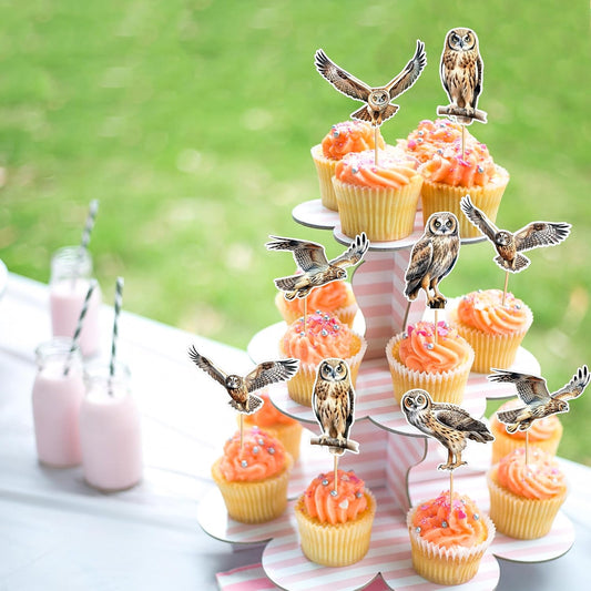 24 Pcs Owl Cupcake Toppers - Owl Theme Birthday Party Decorations