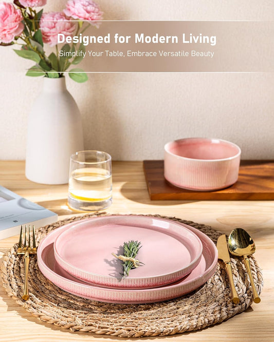 GBHOME Stoneware Dinnerware Sets for 4,Round Reactive Glaze Ceramic Plates and Bowls Set,Highly Scratch Resistant | Dishwasher & Microwave Safe Dishes Set,Service for 4(12Pcs)