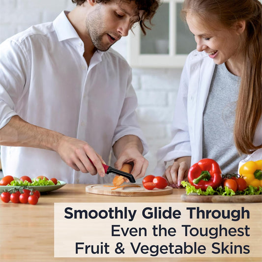 Deiss PRO Premium Swivel Vegetable Peeler - Sharp Stainless Steel Peeler With Easy Non-Slip Hand Grip, Potato Peelers For Kitchen, Fruit, Carrot, Apple, Veggie, Kiwi, Durable, Dishwasher Safe (RED)