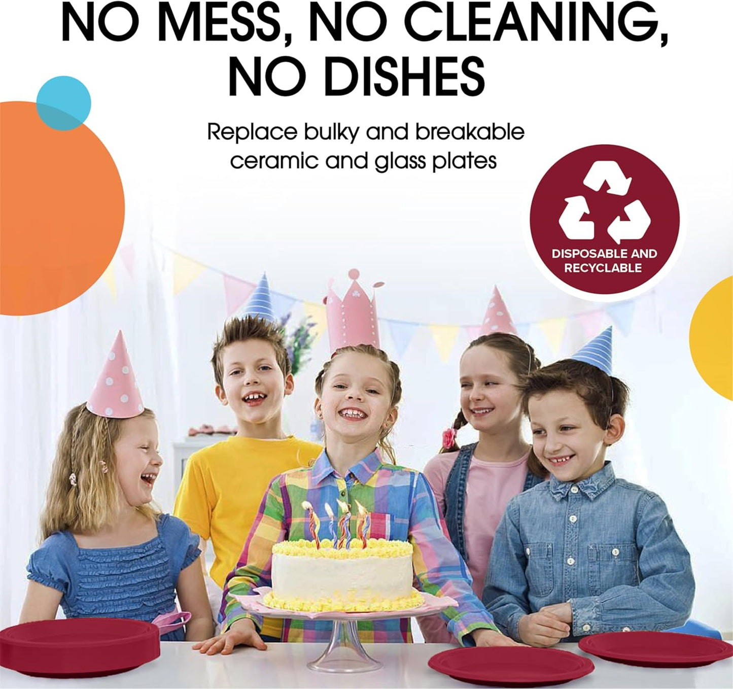 Exquisite Party Solids Burgundy Plastic Plates For Party Supplies 10" Burgundy Disposable Plates Heavy Duty 50 Pcs Plastic Dinnerware Sets Heavy Duty 350 GSM Disposable Dinnerware Set