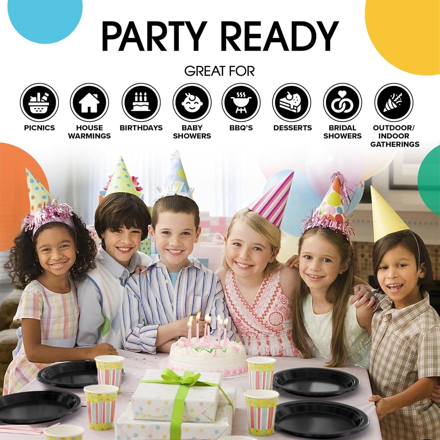 Exquisite Party Solids Black Plastic Plates For Party Supplies 10" Black Disposable Plates Heavy Duty 50 Pcs Plastic Dinnerware Sets Heavy Duty 350 GSM Disposable Dinnerware Set