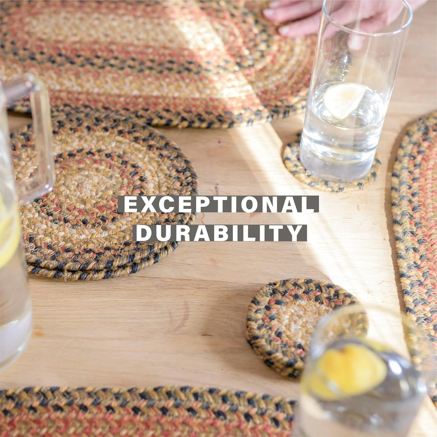 Russet Jute Braided Oval Placemats, Warm Country Decor, Set of 4, 13x19 Multicolor Table Mats - Vibrant Colors, Durable, Easy to Clean and Protects Furniture