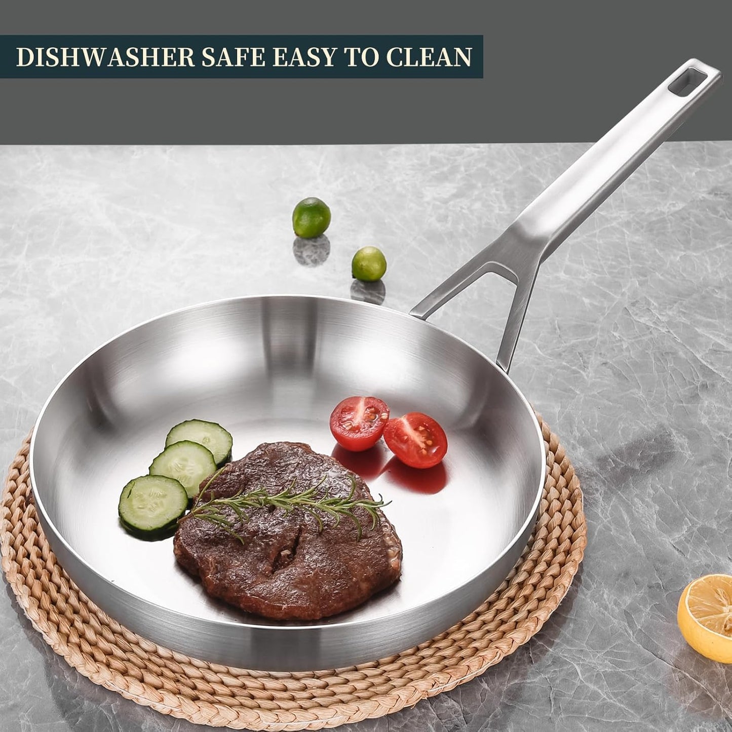 Tri - Ply Stainless Steel Frying Pan Set 8" 10" Skillets with Tempered Glass Lids Durable, Ideal for Eggs, Induction Compatible up to 600°F