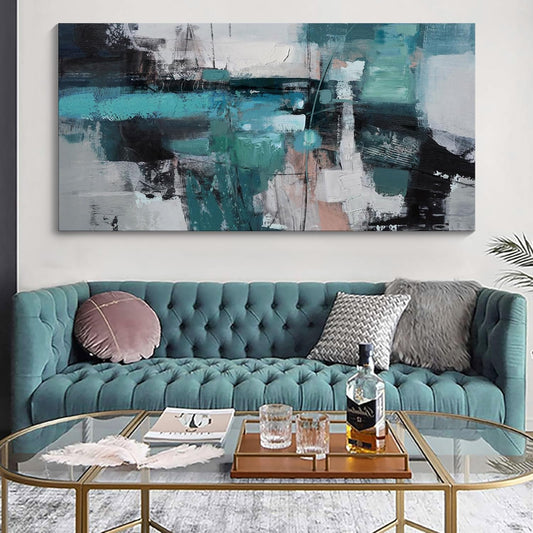 YDYSUNE Abstract Wall Art - Large Elegant and Modern Painting Green Canvas Decor Picture for Living Room Gray Background Home Bedroom Decoration Artwork Decor Size 24X48inch